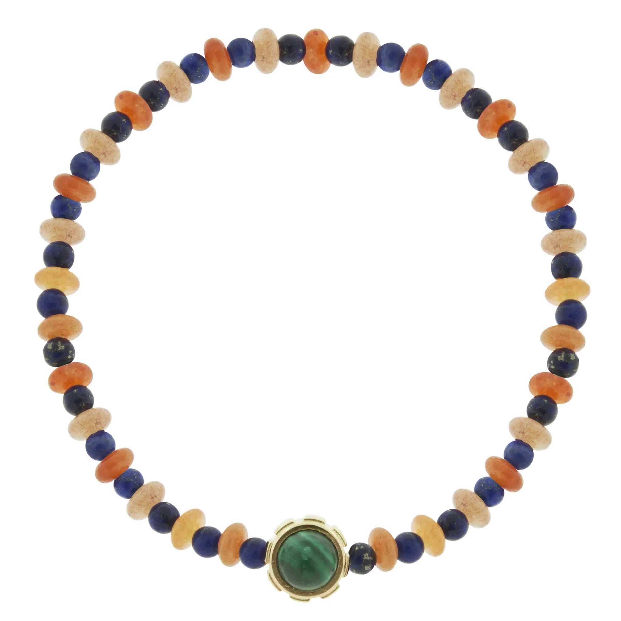 Rotary Collar with Malachite & Lapis Cabochons on Beaded Bracelet