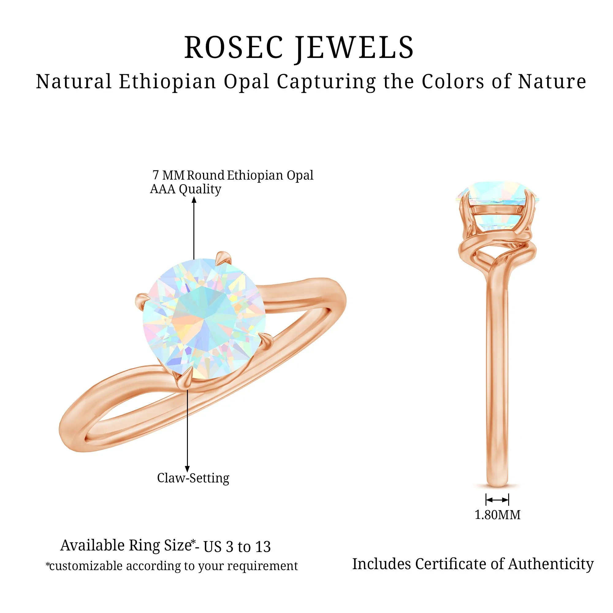 Round Cut Solitaire Ethiopian Opal Bypass Promise Ring
