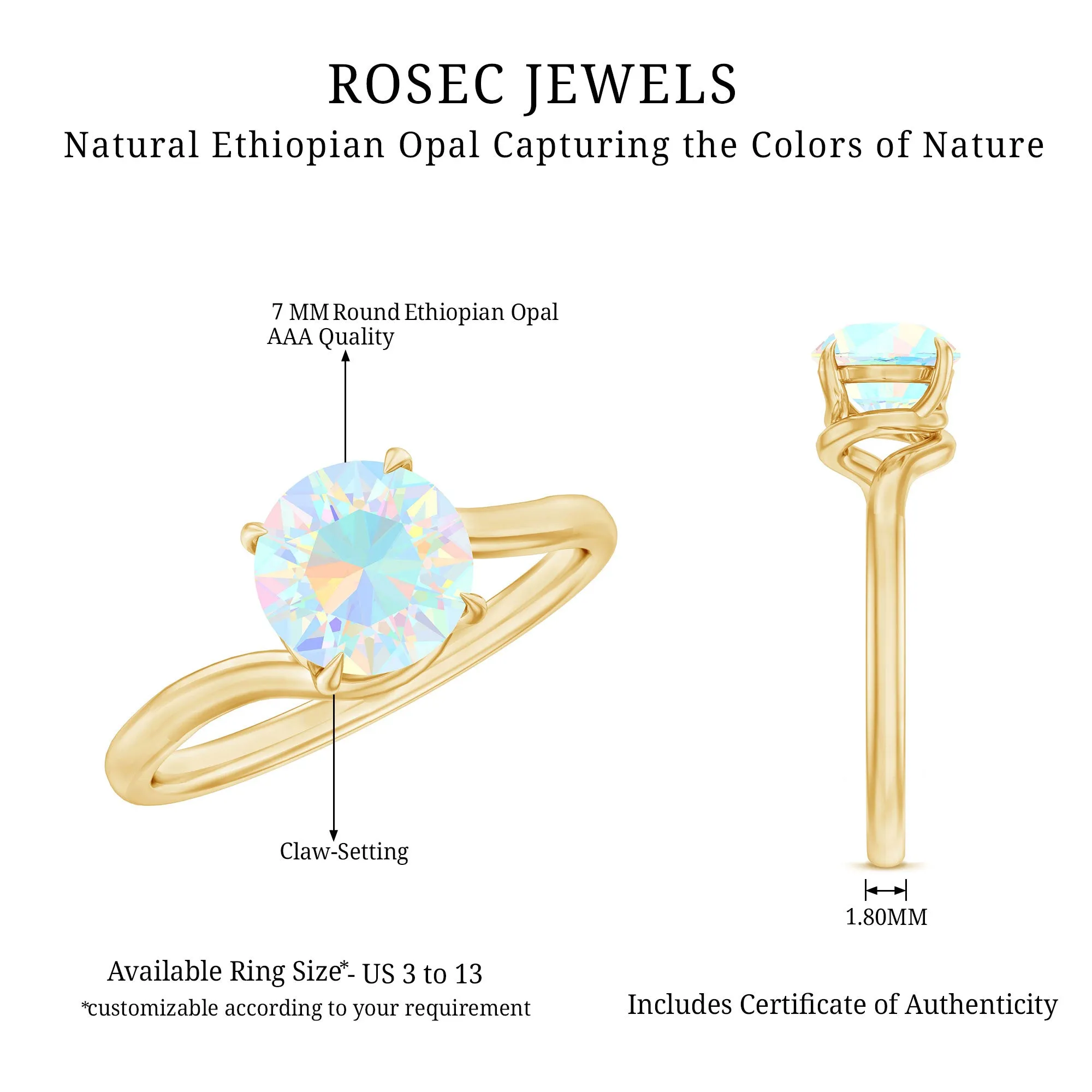 Round Cut Solitaire Ethiopian Opal Bypass Promise Ring