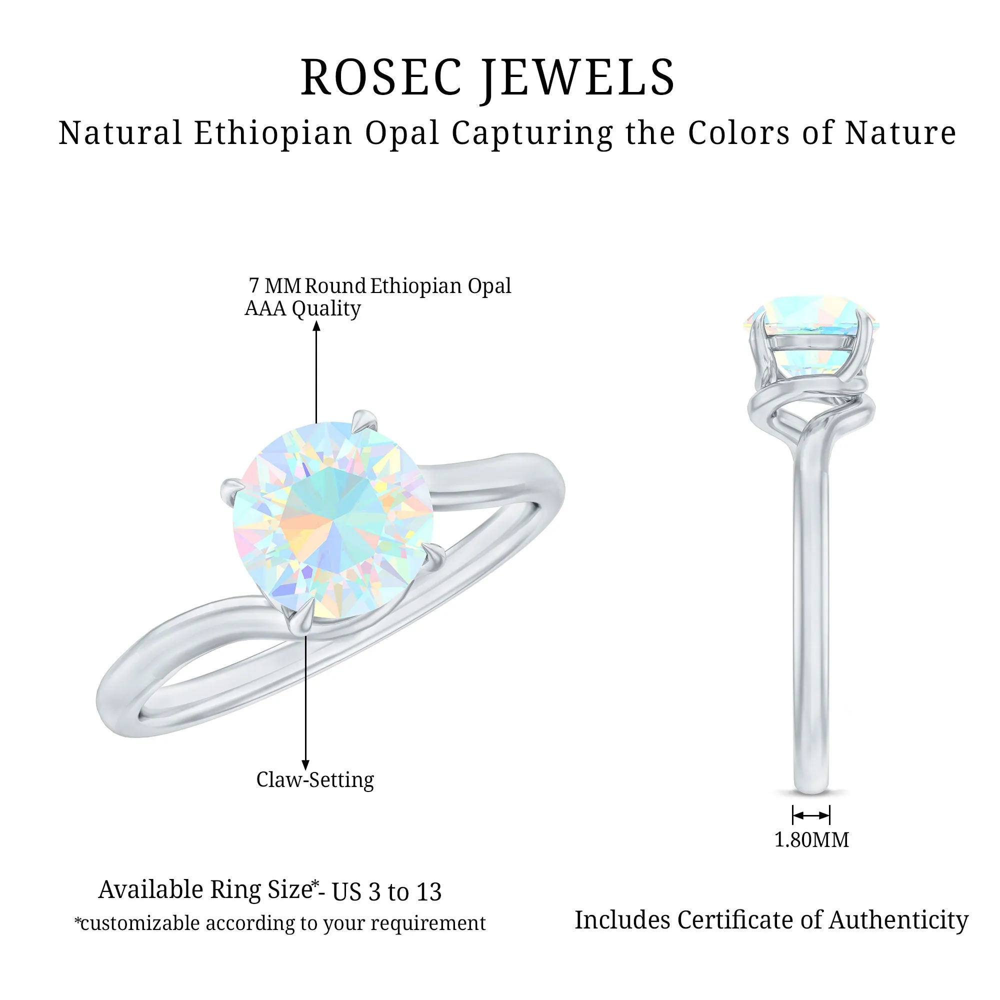Round Cut Solitaire Ethiopian Opal Bypass Promise Ring