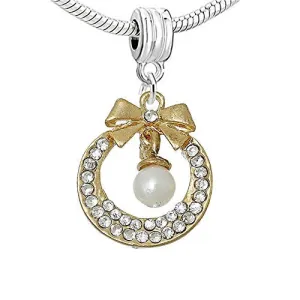 Round Wedding Bowknot Dangle Charm European Bead Compatible for Most European Snake Chain Bracelet