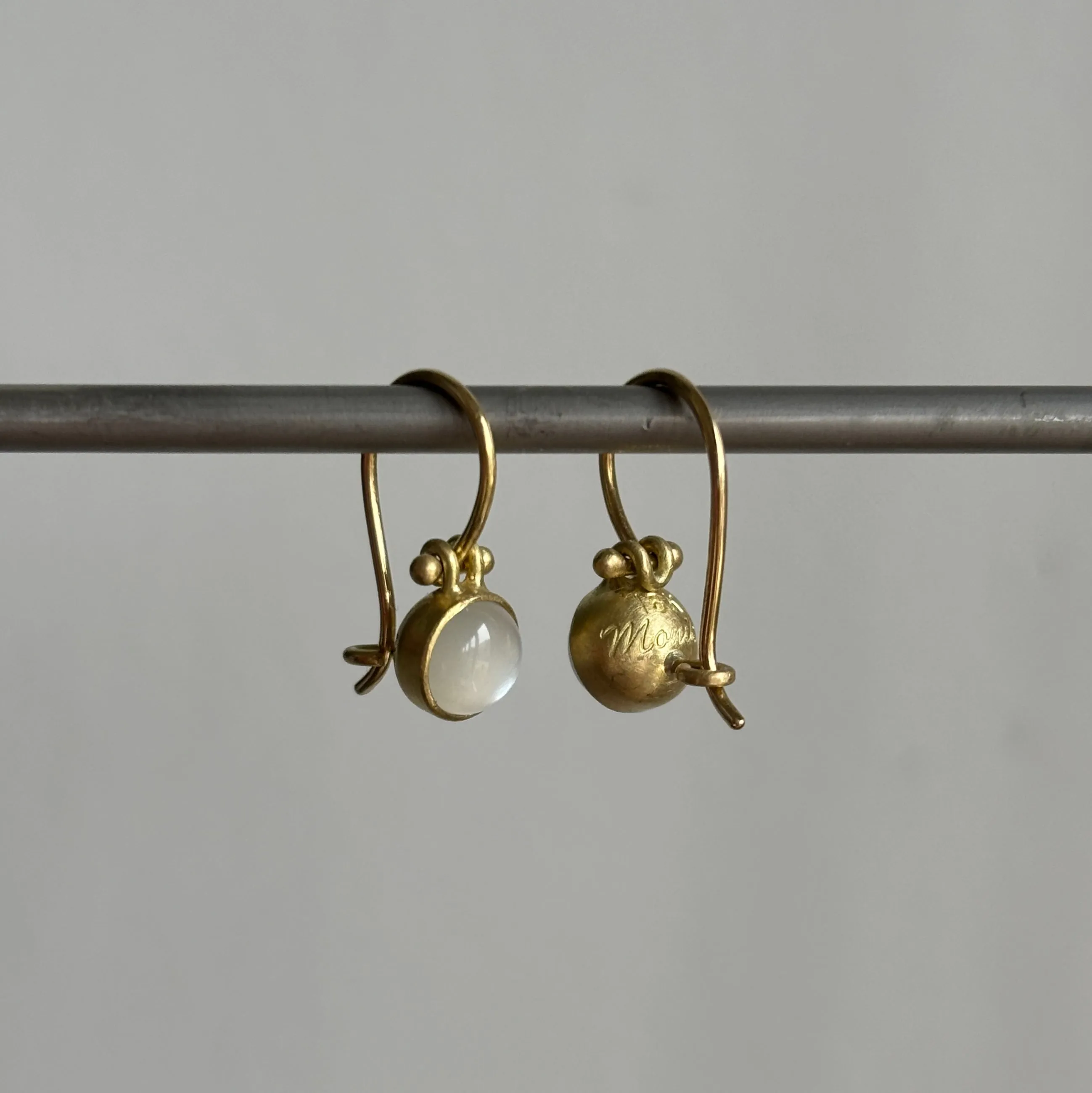 Round White Moonstone Cabochon Earrings with Clasps