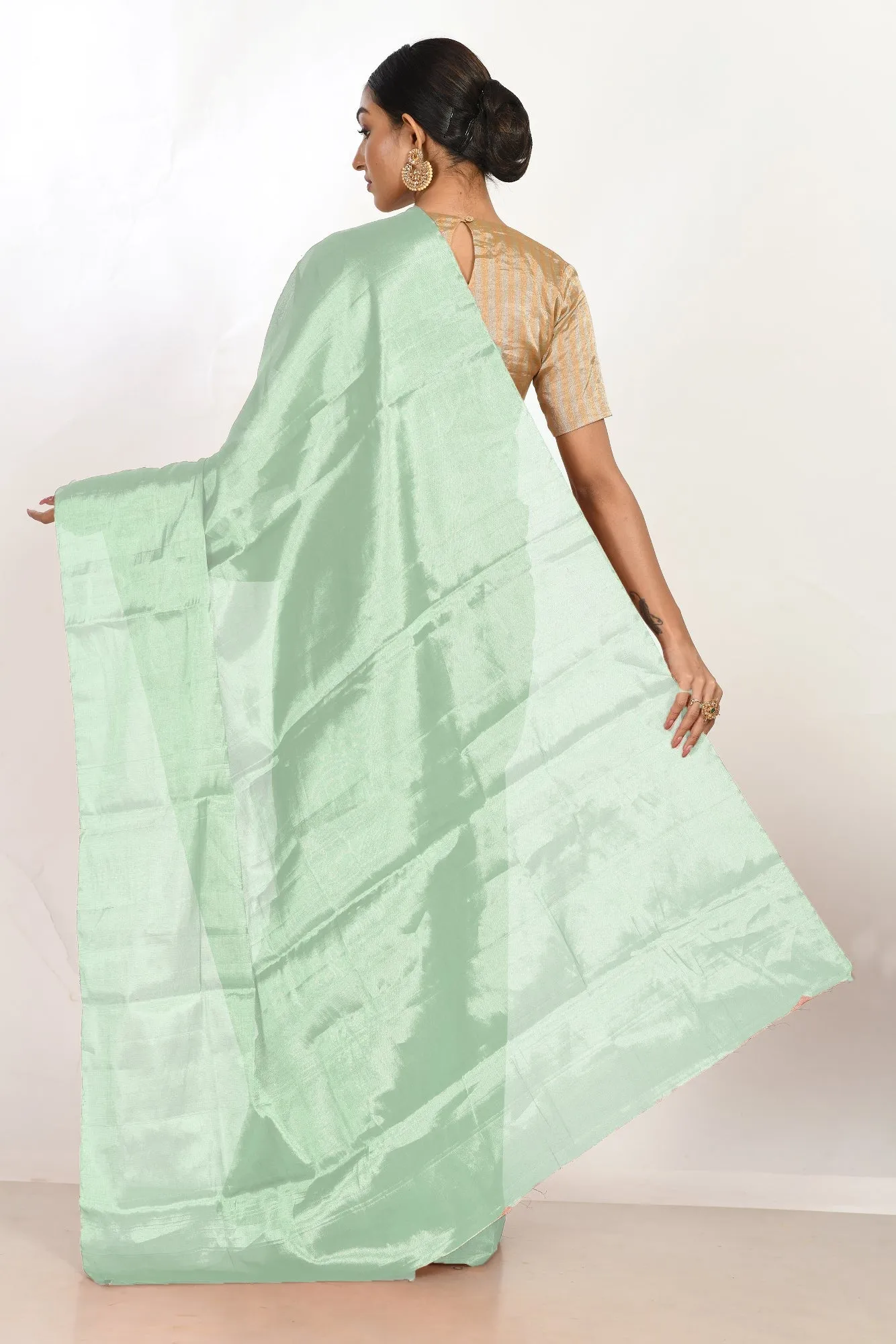 Sea blue tissue chanderi silk sari