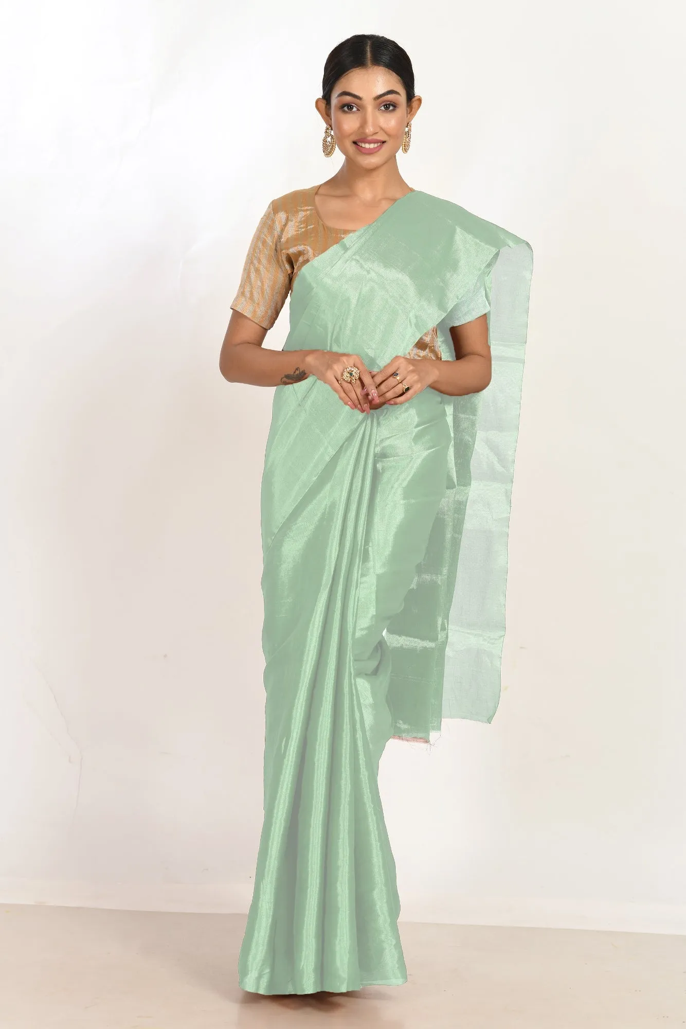 Sea blue tissue chanderi silk sari