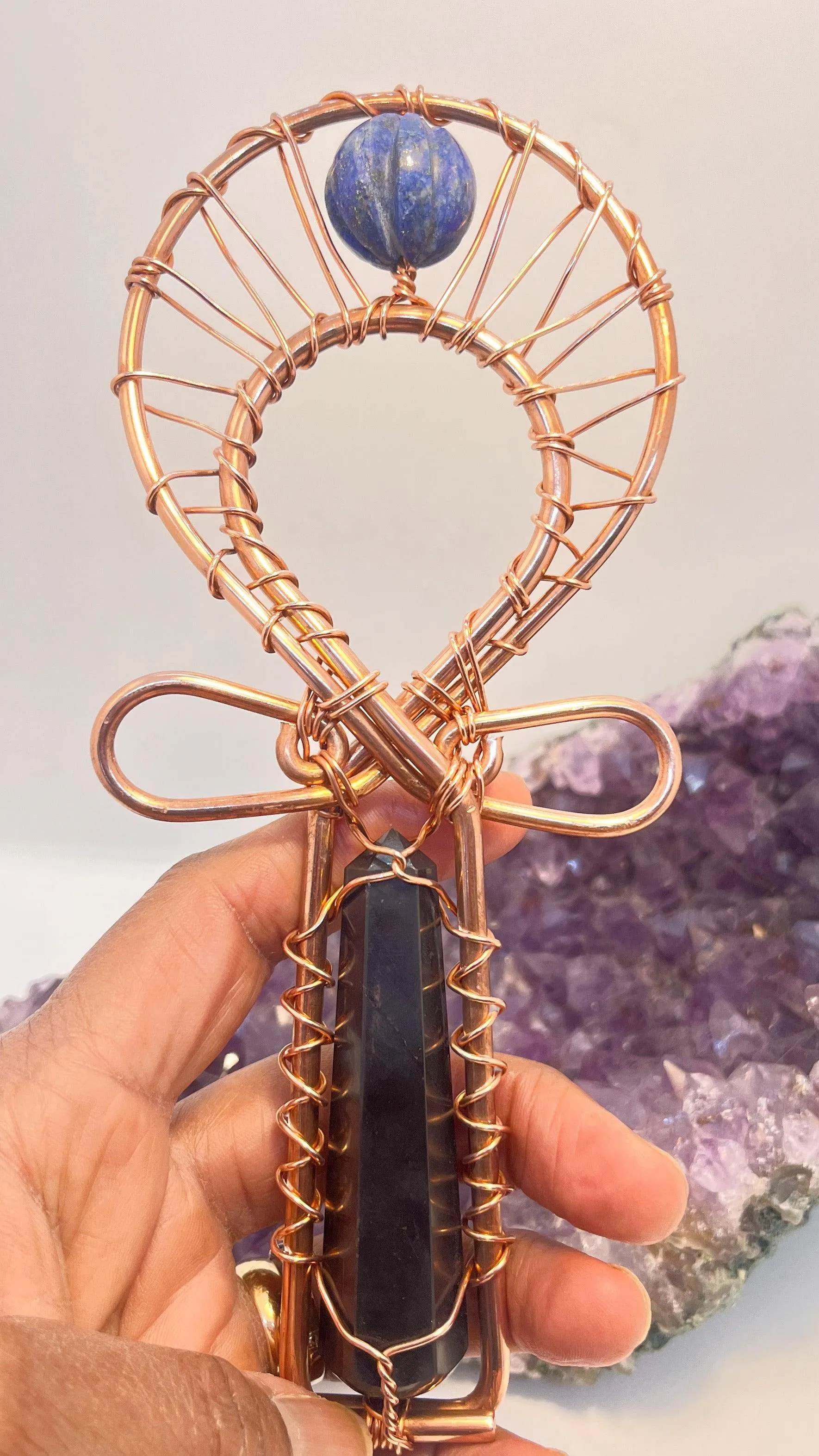 Shungite and Lapis Lazuli Copper POCKET Ankh