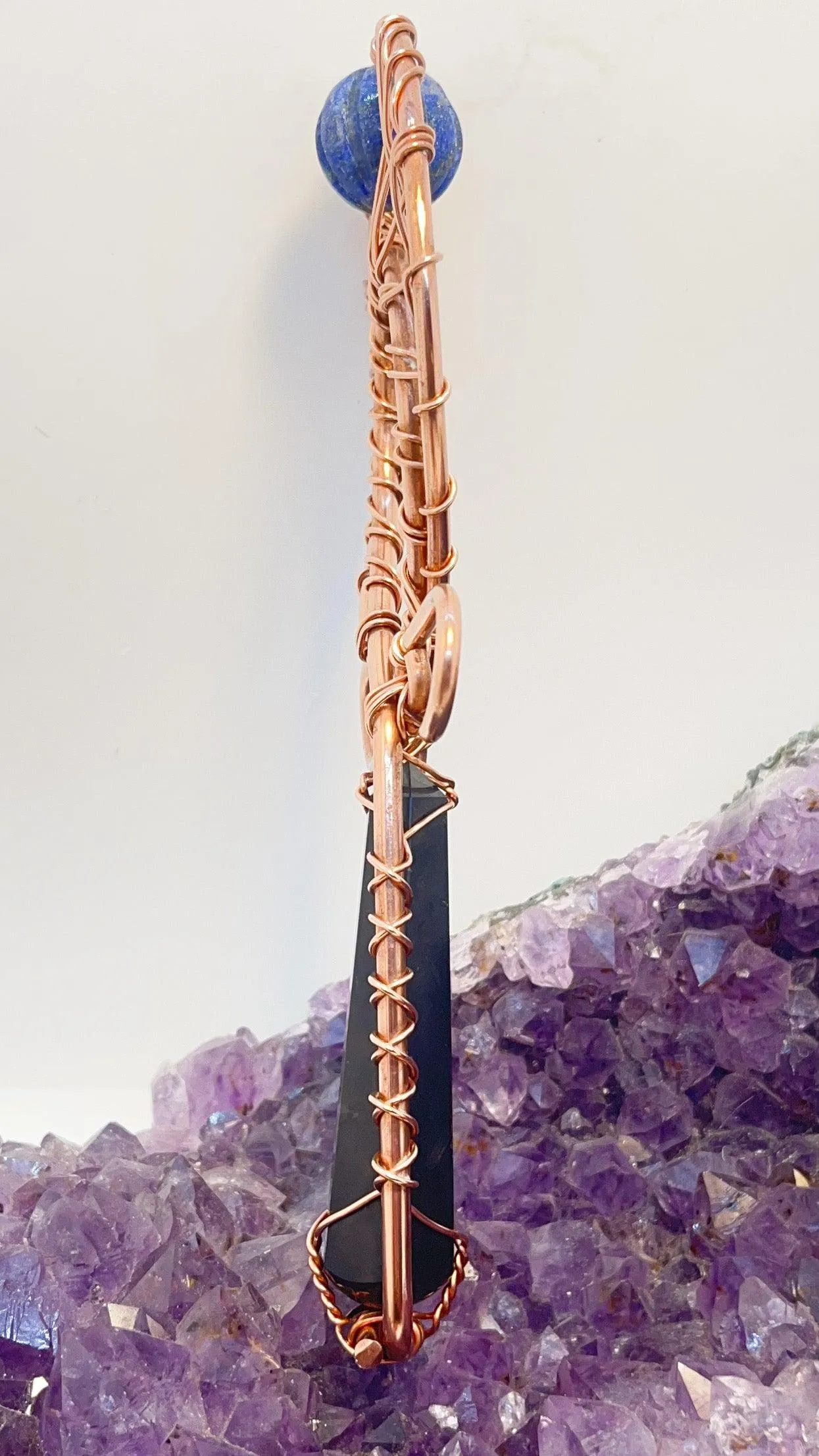 Shungite and Lapis Lazuli Copper POCKET Ankh