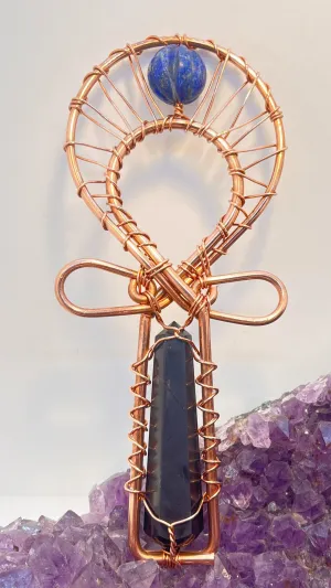 Shungite and Lapis Lazuli Copper POCKET Ankh