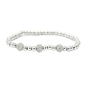 Silver Cubic Zirconia Beaded Stretch Bracelet