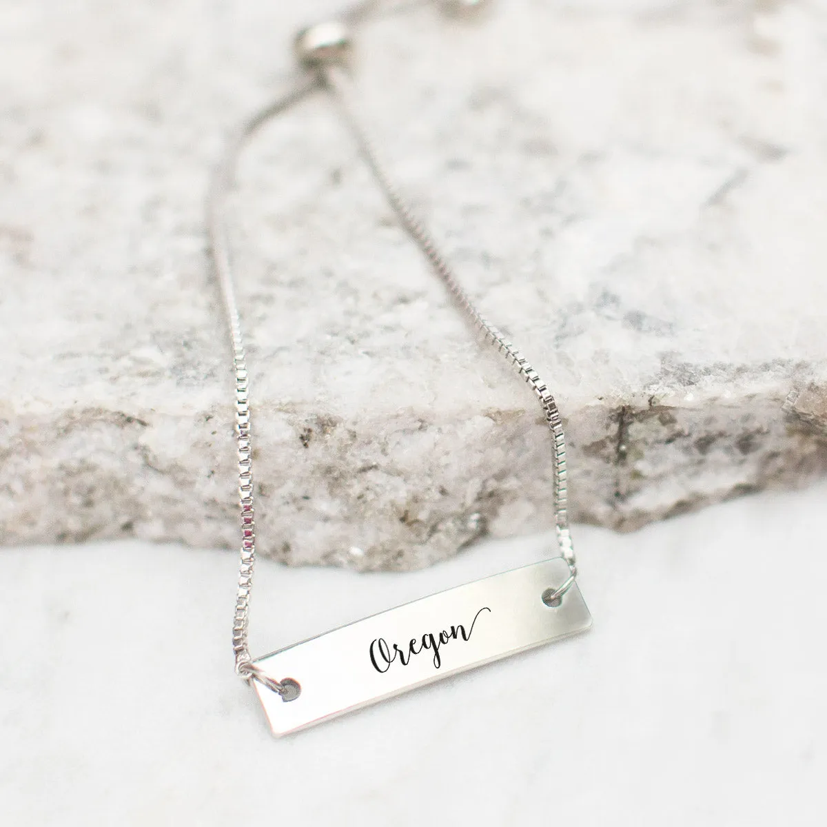 Silver Oregon Adjustable Bar Bracelet