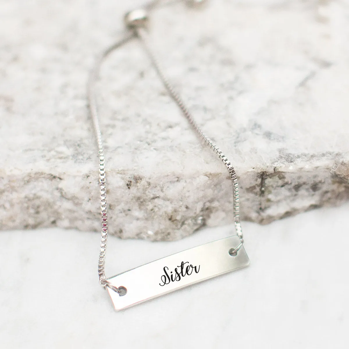 Silver Sister - Script Adjustable Bar Bracelet