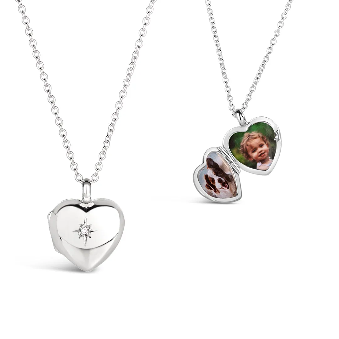 Silver Small Heart Diamond Locket   Photos