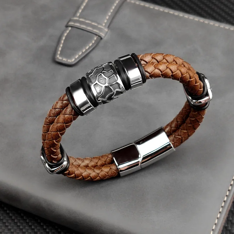 Simple And Creative Personality Retro Leather Stainless Steel Leather Bracelet