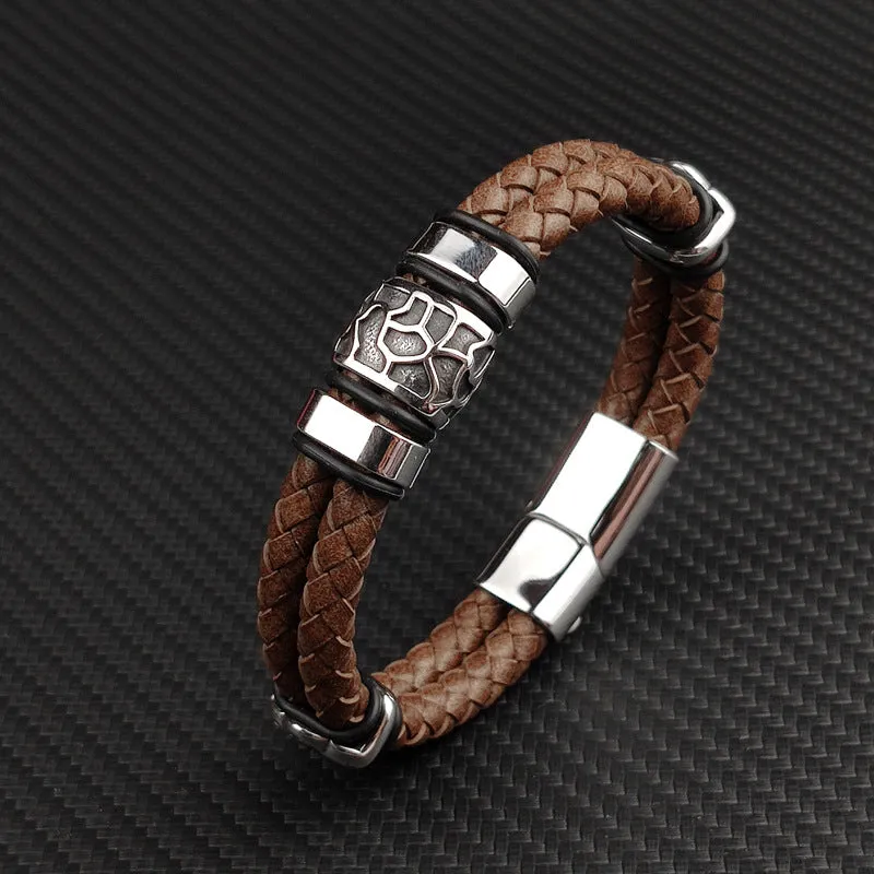 Simple And Creative Personality Retro Leather Stainless Steel Leather Bracelet