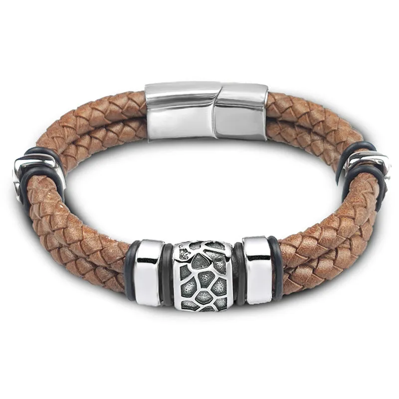 Simple And Creative Personality Retro Leather Stainless Steel Leather Bracelet