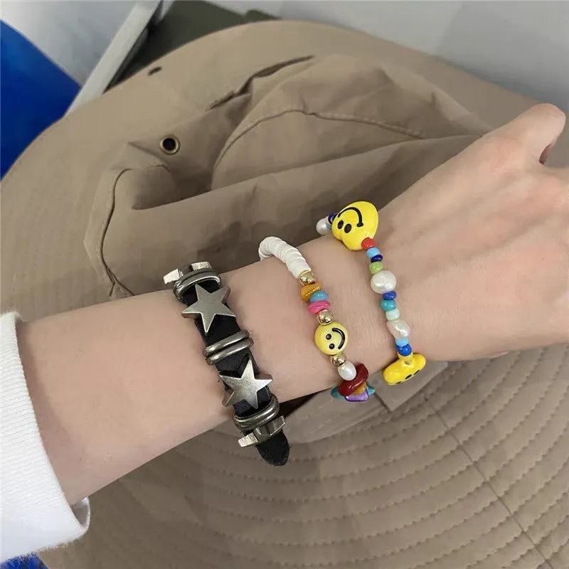 Sisslia 2024 High Quality Vintage Soft Leather Hip hop Retro Star Adjustable Alloy Bracelet