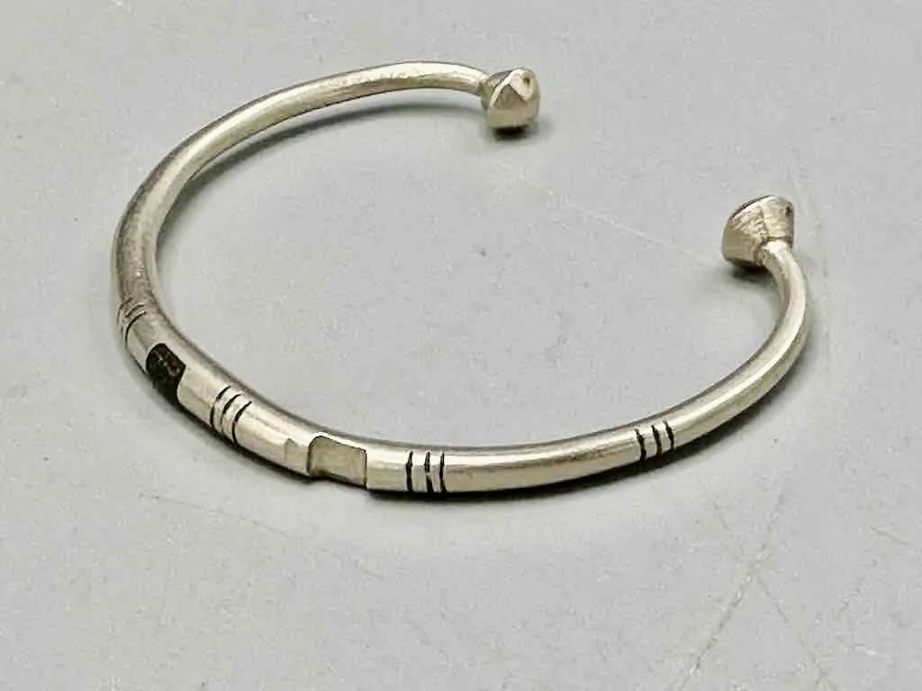 Small Rounded Tuareg Coin Silver Inlaid Bracelet - Imperfect