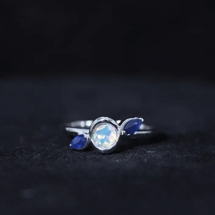 Solitaire Ethiopian Opal Minimal Promise Ring with Blue Sapphire