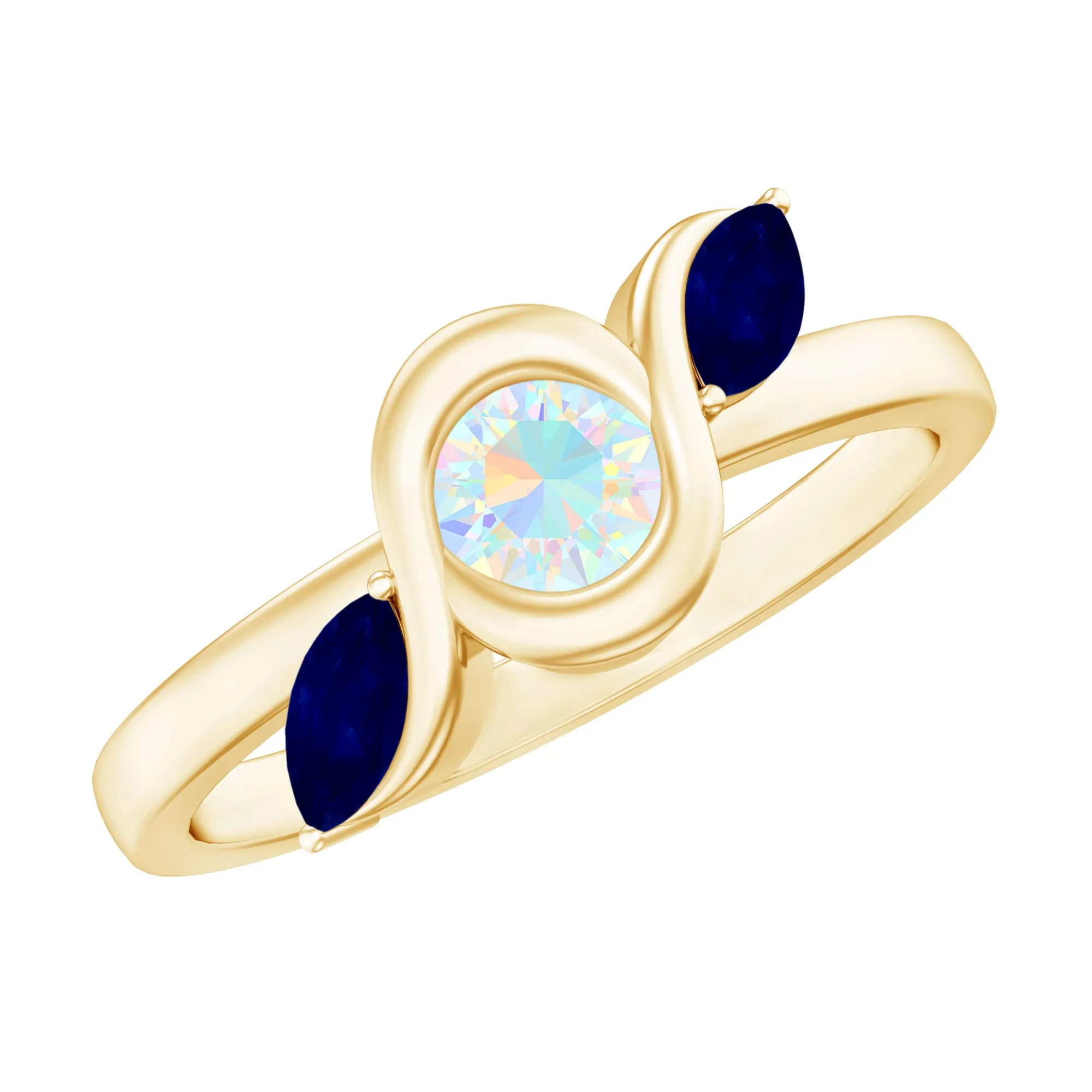 Solitaire Ethiopian Opal Minimal Promise Ring with Blue Sapphire