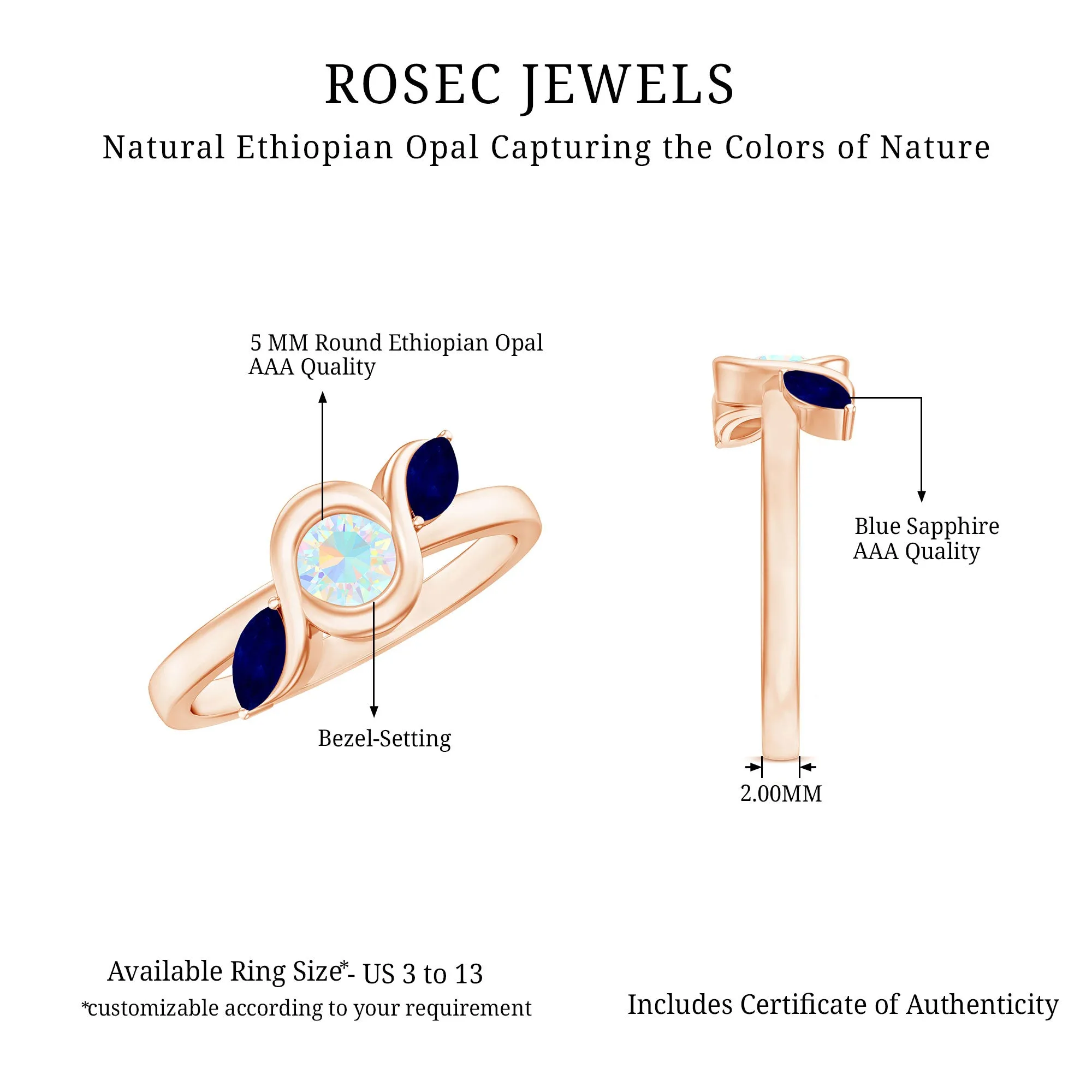 Solitaire Ethiopian Opal Minimal Promise Ring with Blue Sapphire