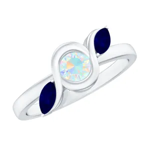 Solitaire Ethiopian Opal Minimal Promise Ring with Blue Sapphire