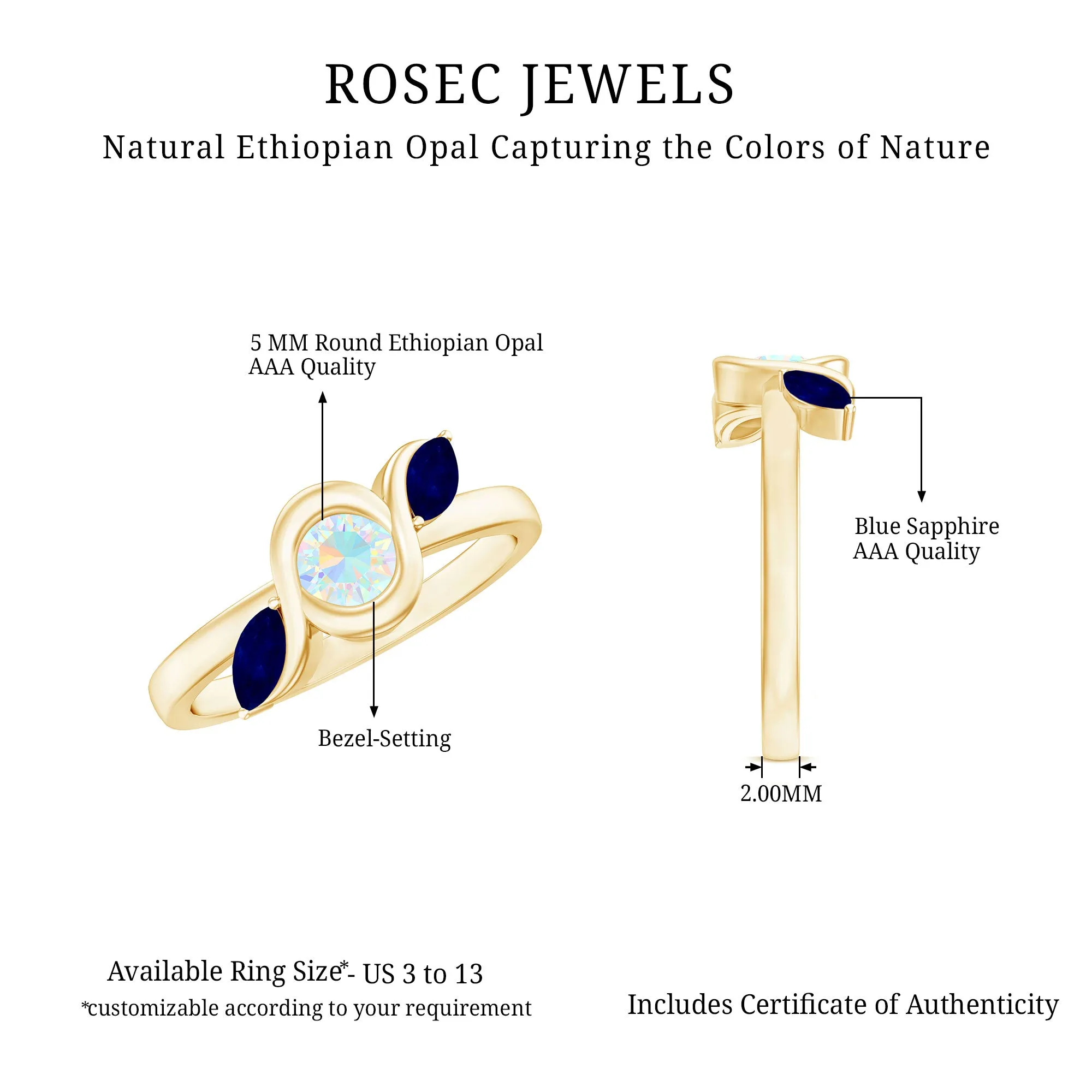 Solitaire Ethiopian Opal Minimal Promise Ring with Blue Sapphire