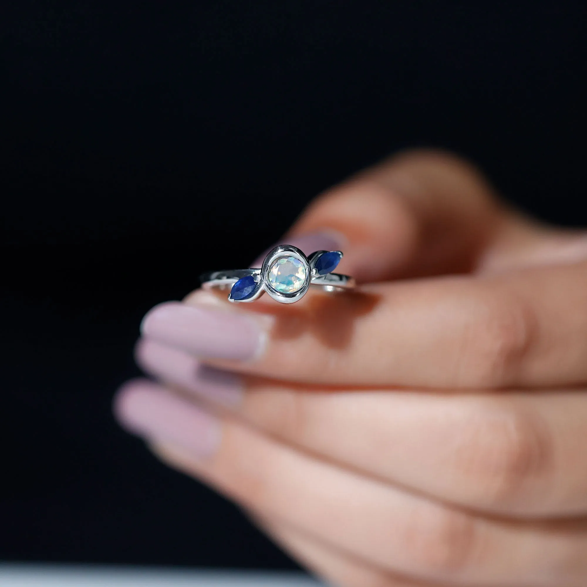 Solitaire Ethiopian Opal Minimal Promise Ring with Blue Sapphire