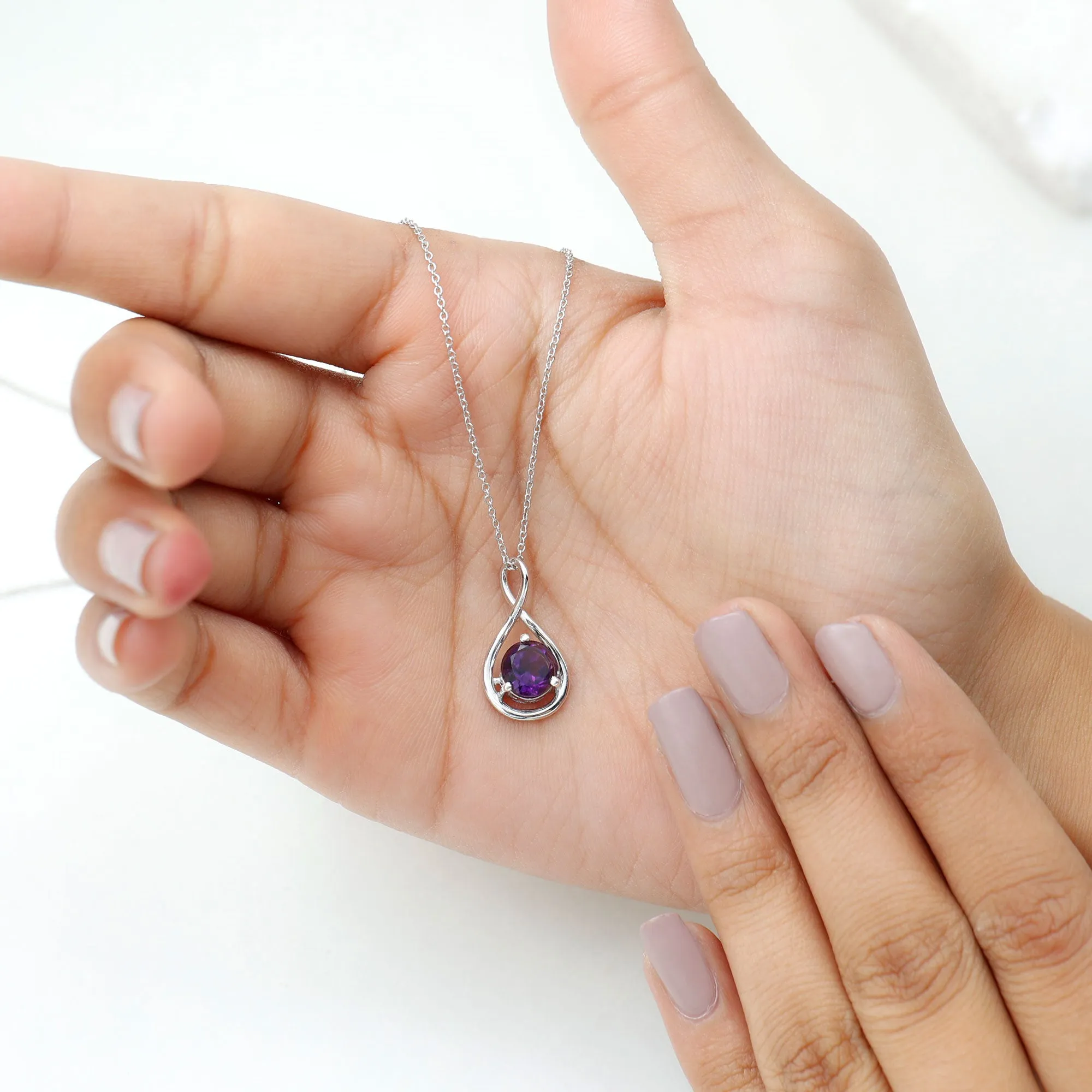 Solitaire Real Amethyst Infinity Pendant Necklace