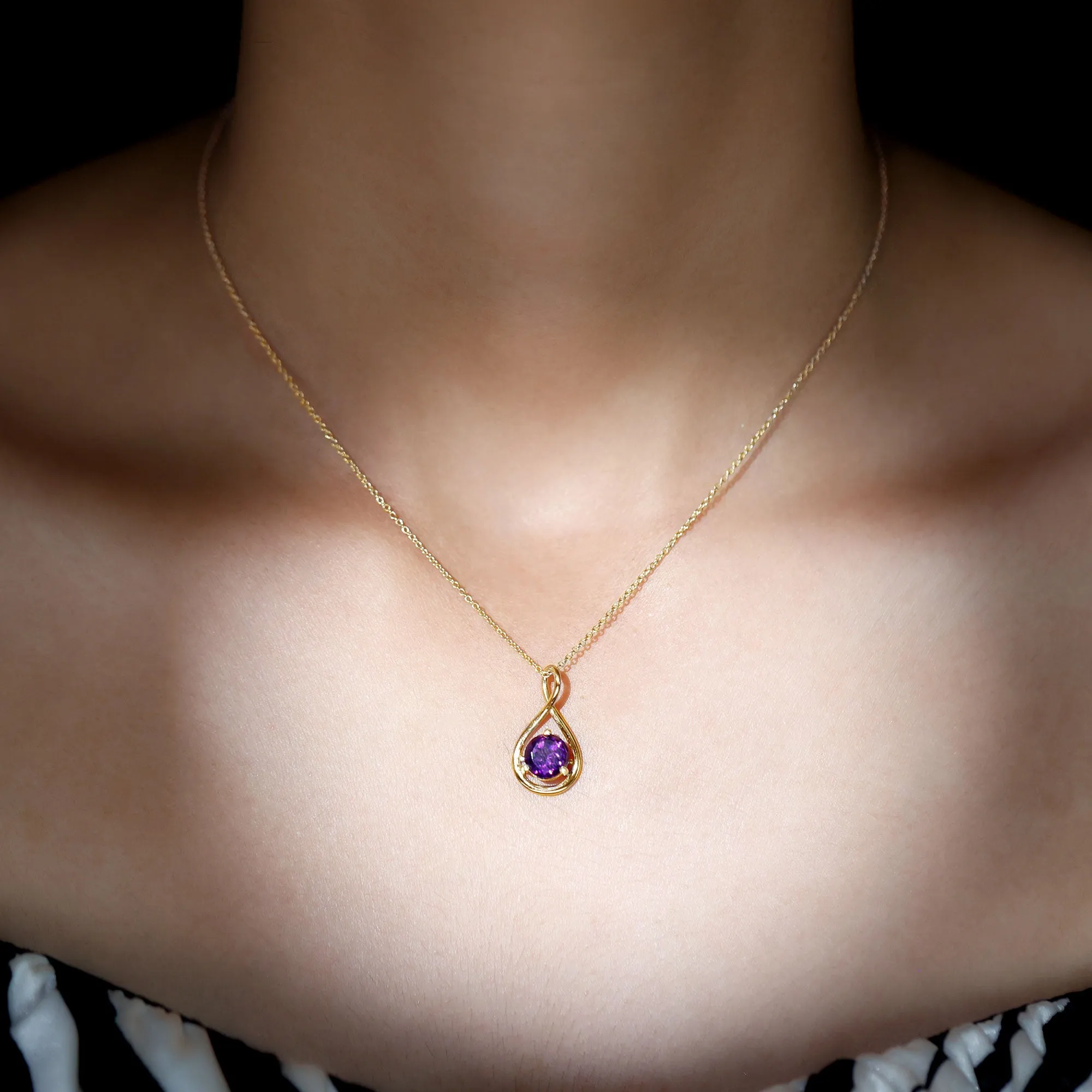 Solitaire Real Amethyst Infinity Pendant Necklace