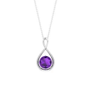 Solitaire Real Amethyst Infinity Pendant Necklace