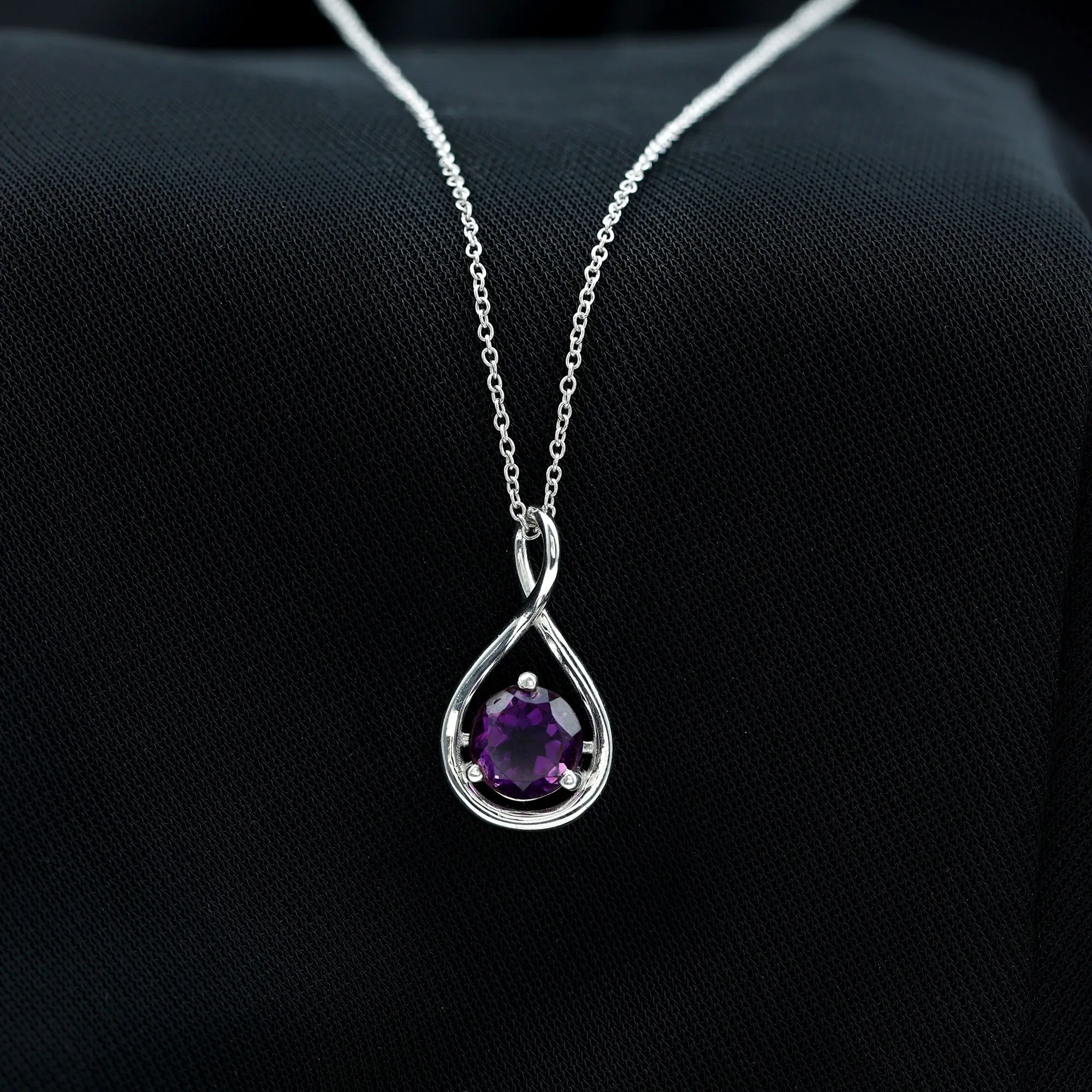 Solitaire Real Amethyst Infinity Pendant Necklace