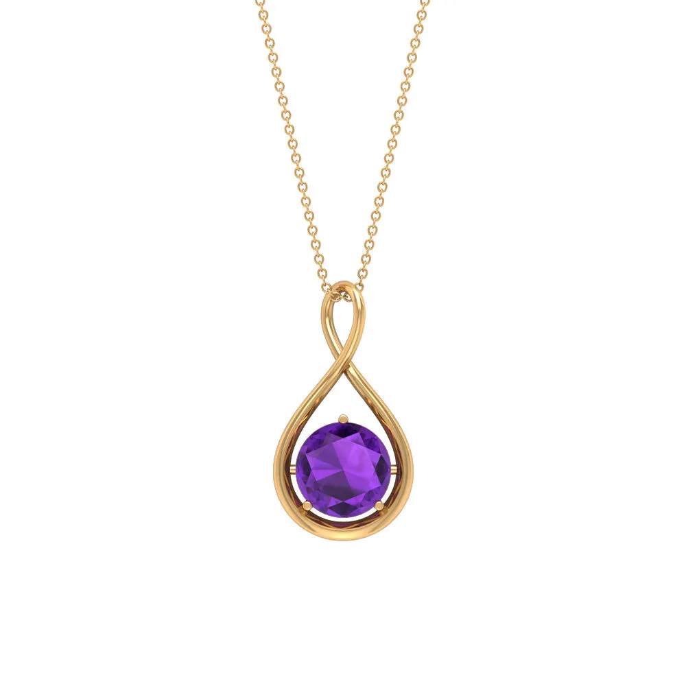 Solitaire Real Amethyst Infinity Pendant Necklace