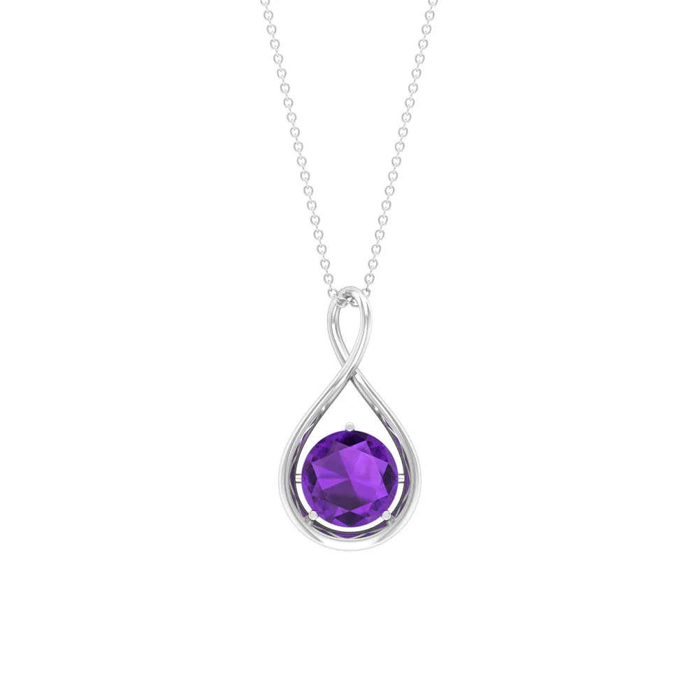 Solitaire Real Amethyst Infinity Pendant Necklace