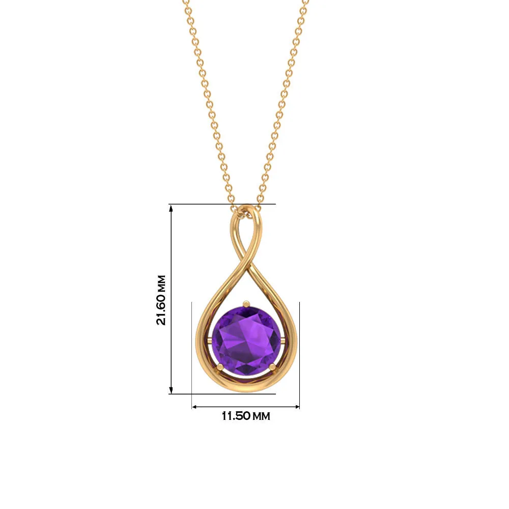 Solitaire Real Amethyst Infinity Pendant Necklace