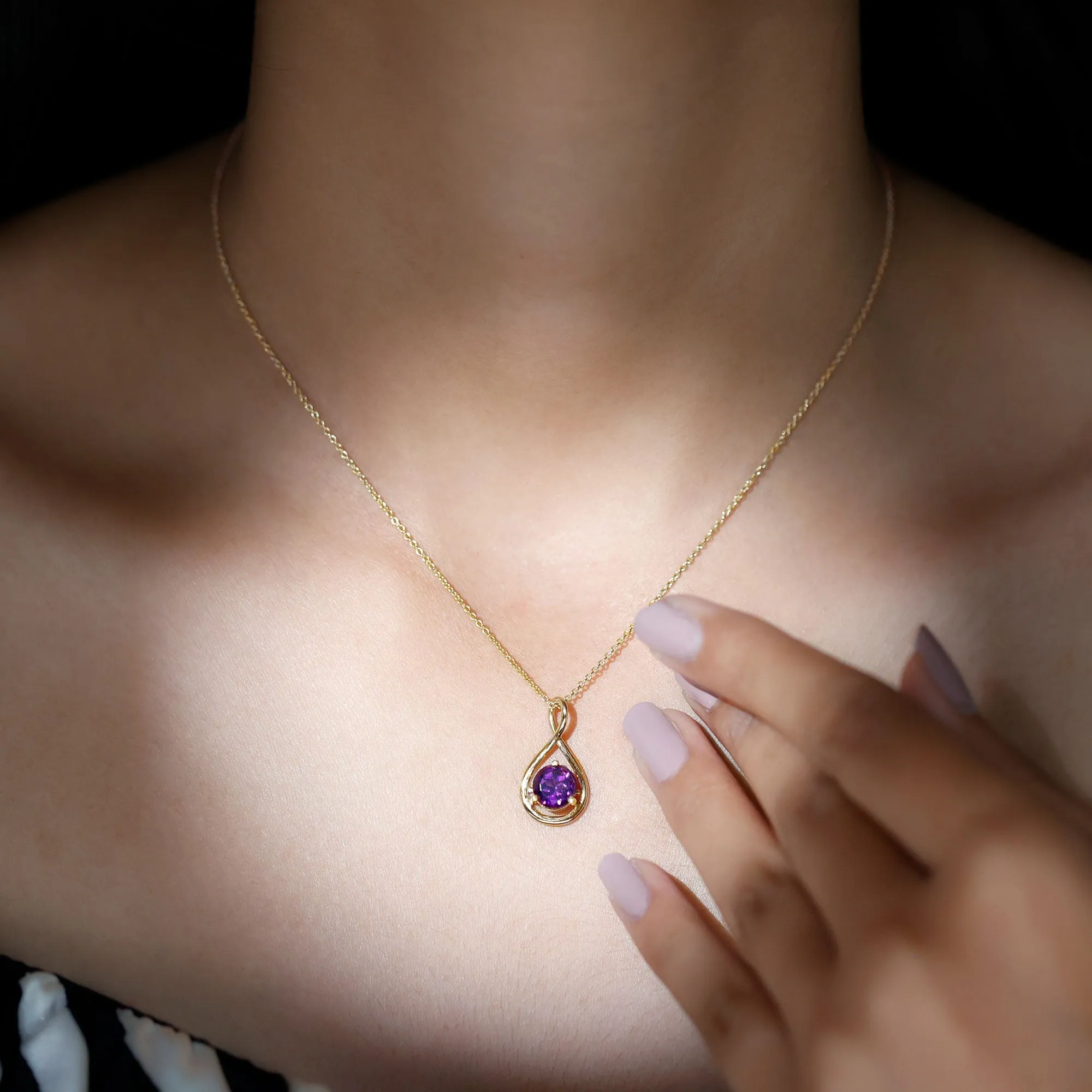 Solitaire Real Amethyst Infinity Pendant Necklace