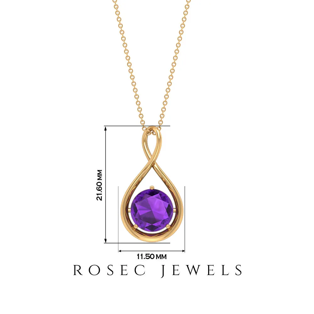 Solitaire Real Amethyst Infinity Pendant Necklace
