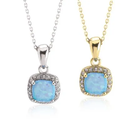 Square Opal Necklace Sterling Silver