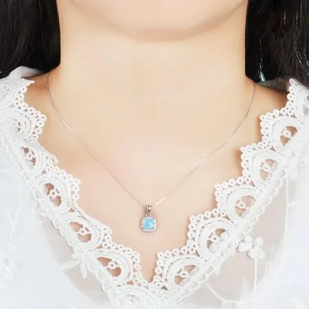 Square Opal Necklace Sterling Silver