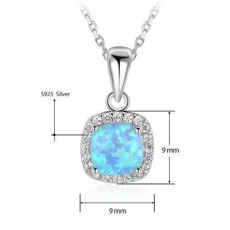 Square Opal Necklace Sterling Silver