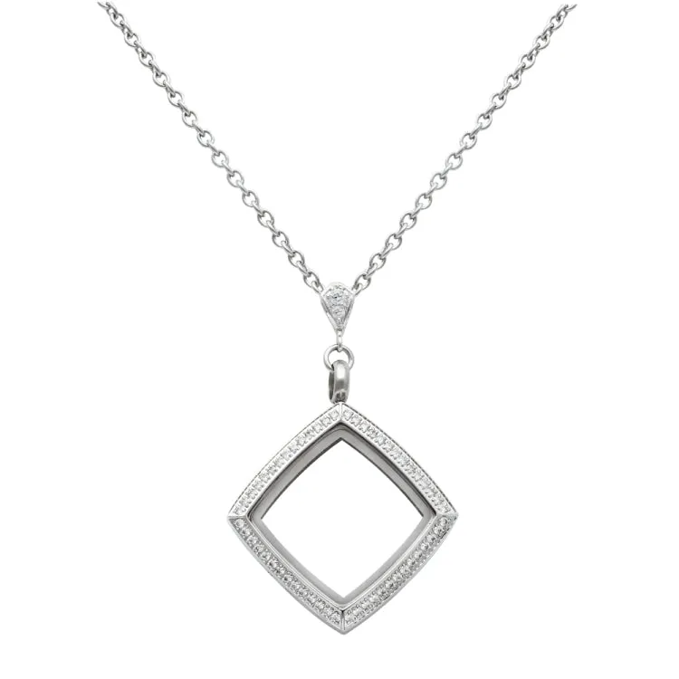 Square White Topaz Locket With Chain