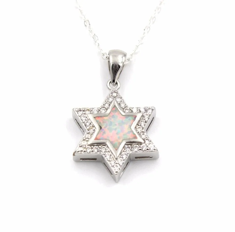 Star Of David Blue Fire Opal Pendant Necklace