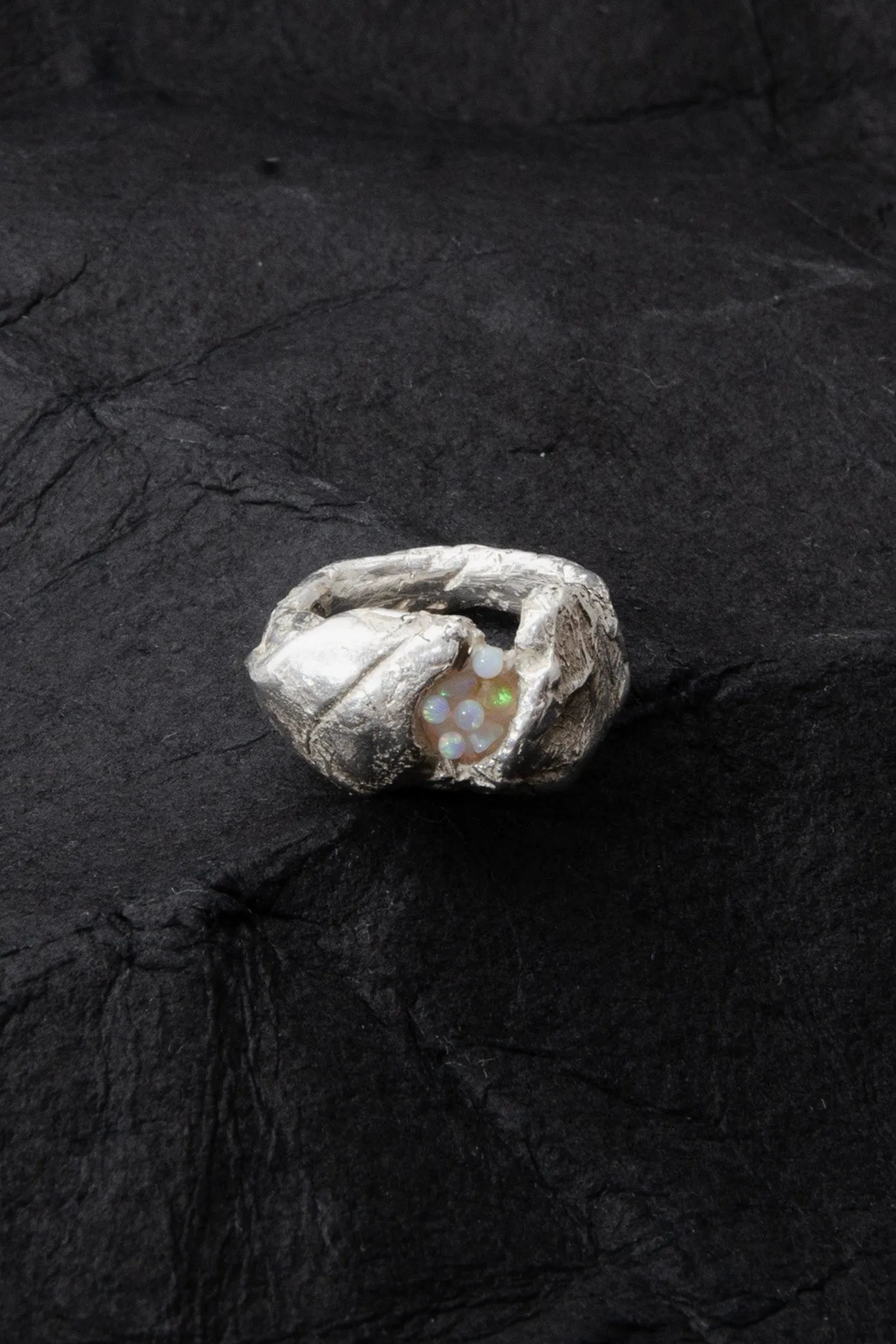 Sterling Opal and Rose Ring