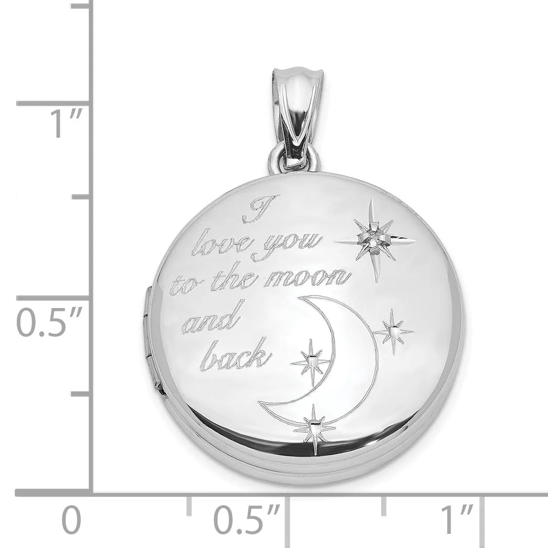 Sterling Silver 20mm Diamond I Love You To The Moon and Back Round Locket