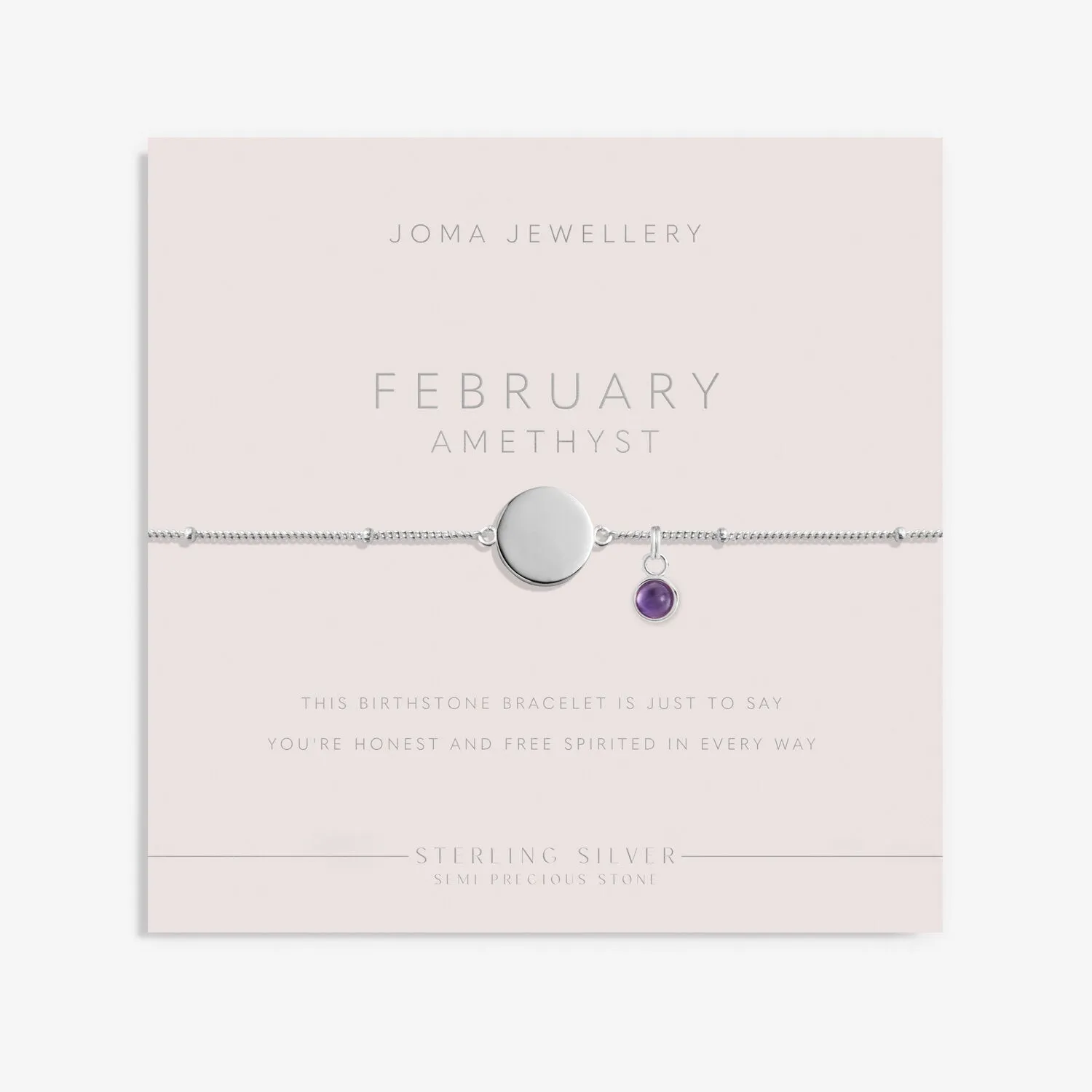 Sterling Silver Birthstone A Little February Bracelet JJS0083