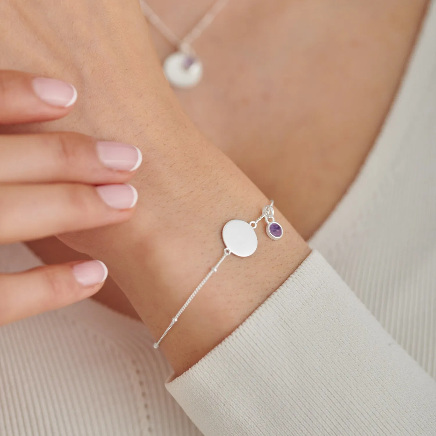 Sterling Silver Birthstone A Little February Bracelet JJS0083