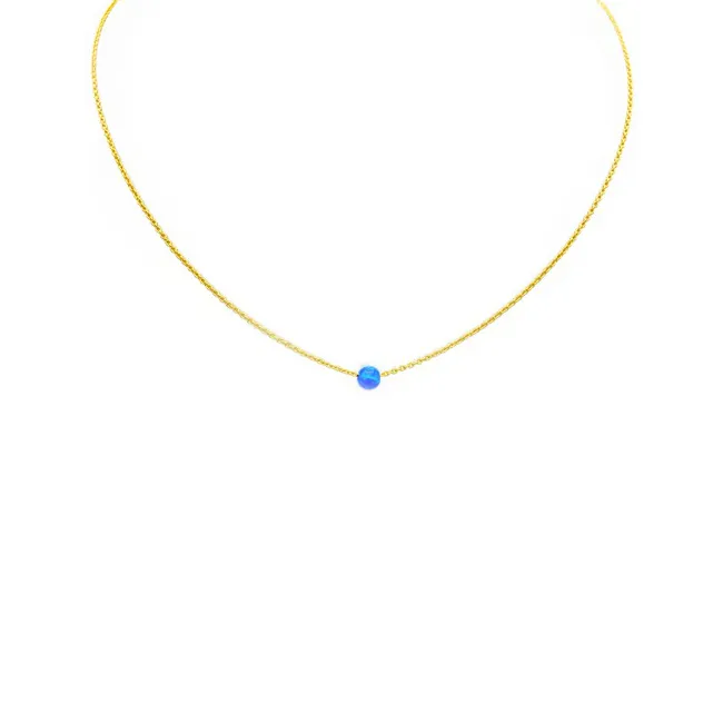 Sterling Silver Gold Plated Blue Opal Pendant Necklace