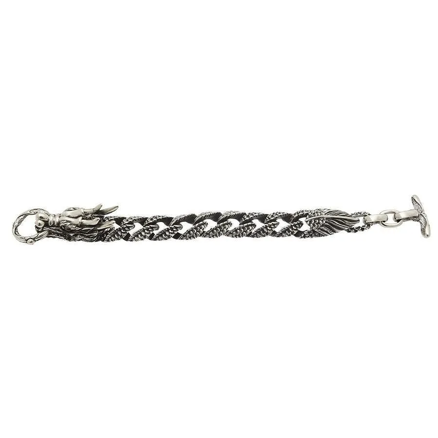 Sterling Silver Mens Red Eyes Dragon Bracelet