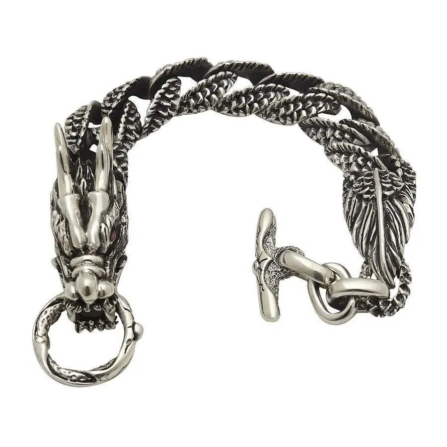 Sterling Silver Mens Red Eyes Dragon Bracelet