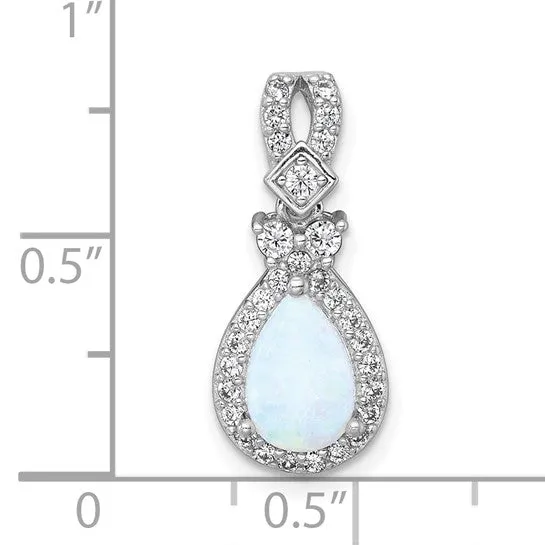Sterling Silver Opal and CZ Teardrop Chain Slide Pendant