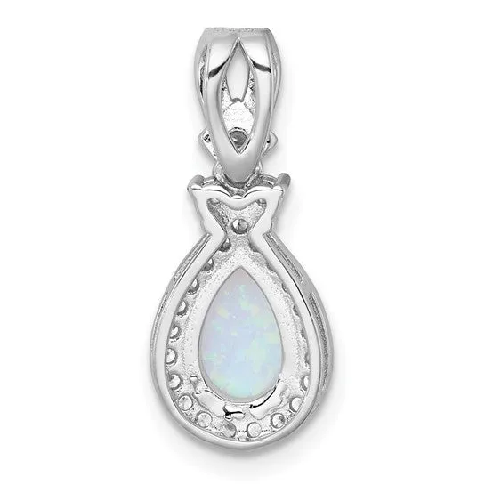 Sterling Silver Opal and CZ Teardrop Chain Slide Pendant