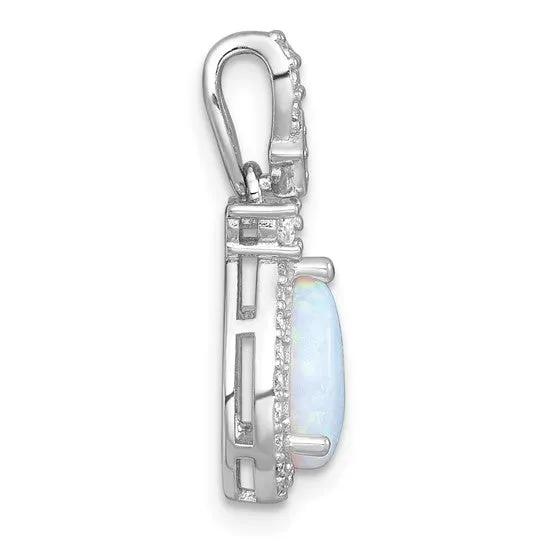 Sterling Silver Opal and CZ Teardrop Chain Slide Pendant